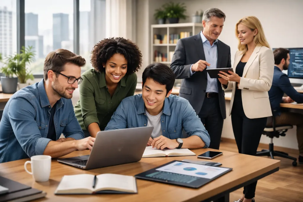 Collaborative day in a tech office